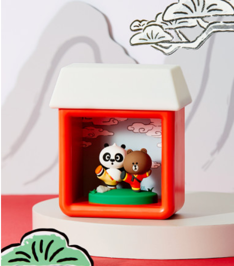 (ONE) Line Friends l Kung Fu Panda Brown & Four House Figure Mood Light